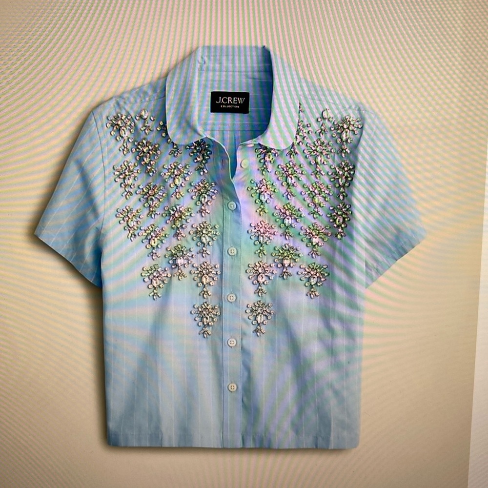 J. Crew Sky Blue Embellished Blouse
